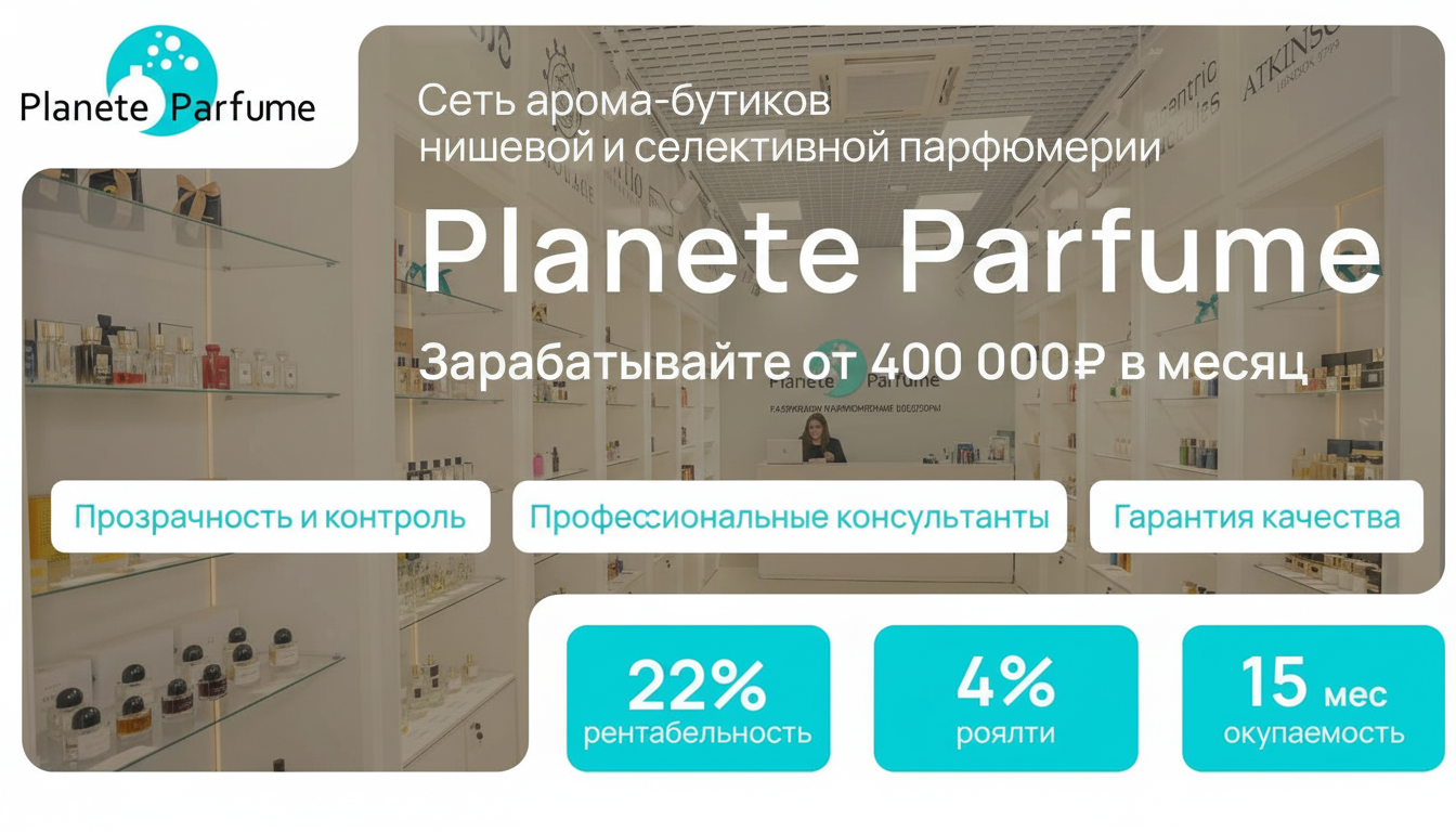 Франшиза аромабутиков нишевой и селективной парфюмерии Planete Parfume с концепцией «распив»